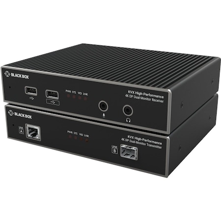Black Box BLACK BOX KVM Extender over CATx/Fiber - Dual-Monitor, 4K DisplayPort, USB 2.0 Hub, Serial, Audio KVXHP-200