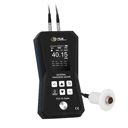 Pce Instruments Ultrasonic thickness meter, 1.2-300 mm range with 5 MHz high-temp probe (14 to 662 deg F) PCE-TG 150A HT