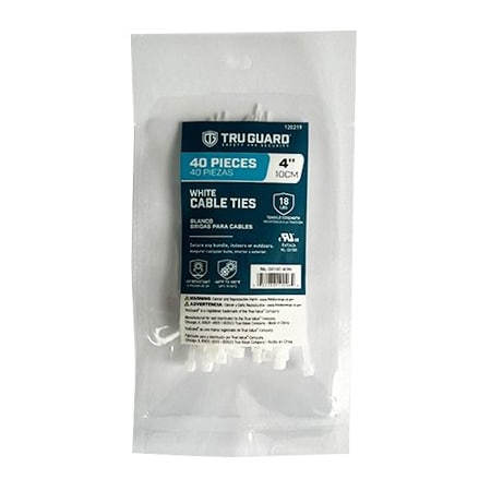 Ironcube Works Cable Tie, 4 in L, White, Nylon, 18 lb Strength, 40 PK NL-3X100-40W