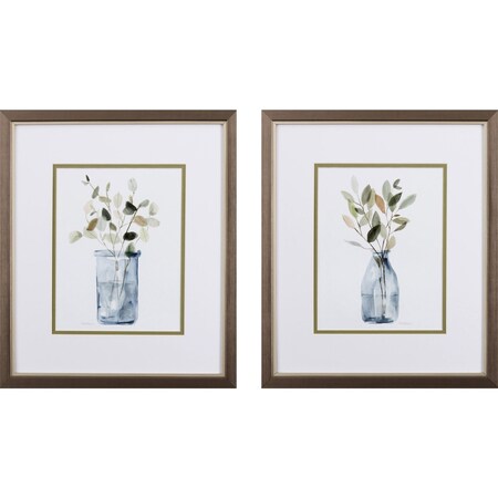 Homeroots Set of Two Neutral Color Plants Watercolor Wall Art, 2PK 401403