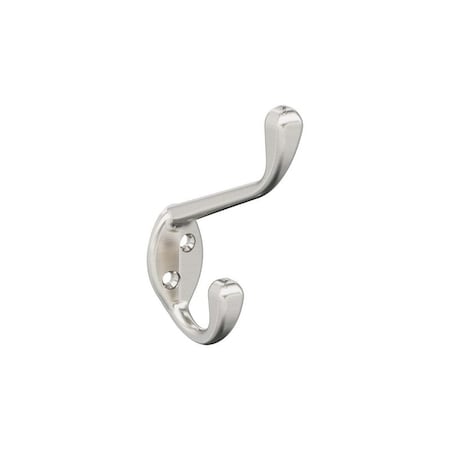 Amerock Decorative Hook, Zinc, Satin Nickel, 15 lb, 3-9/16 in Projection H55451G10