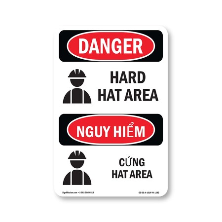 Signmission OSHA Sign, Hard Hat Area Bilingual, 14in X 10in Aluminum, 10" W, 14" H, Hard Hat Area Bilingual OS-DS-A-1014-VV-1292