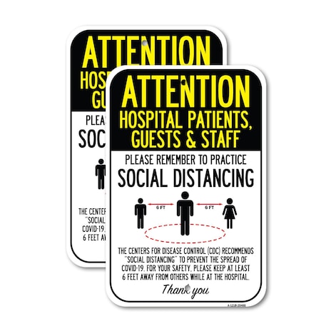 Signmission Attention Hospital Patients Guests & Staff Practice Soc, 18'' X 24'', Heavy Gauge Aluminum, 2PK A-1824-2PACK-25400