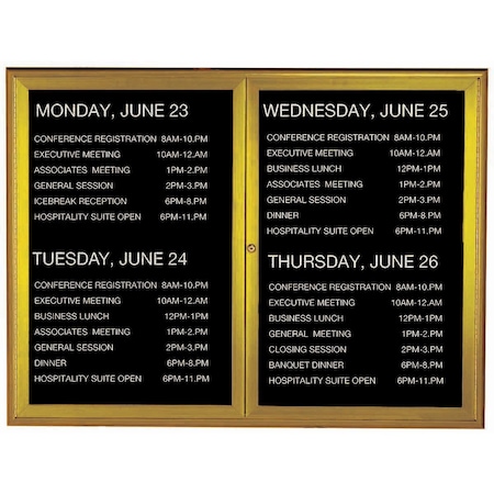 Aarco Enclosed Directory w/ Al Waterfall Style Frame, Antique Brass, Black Felt, 36''Hx48''W, 2 Door Unit WFD3648LB
