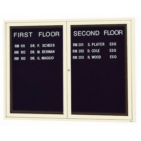 Aarco Illuminated Enclosed Letter Board Directory w/ Powder Coated Ivory Al Frame, 48''Hx60''W 2 Doors ADC4860IIV