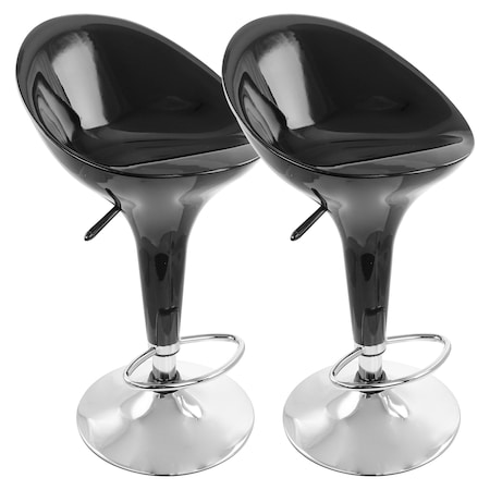 Elama 2 Piece Modern Bombo Adjustable Bar Stool in Black with Chrome Base ELM-803-BLK