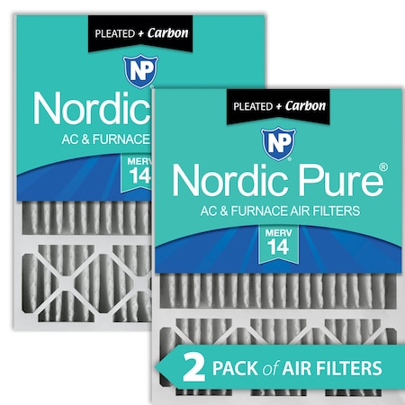 Nordic Pure 20x25x5 Plus Carbon Pleated Air Filter, High Capacity, MERV 14, 2 PK 20x25x5LXREDM14+C-2