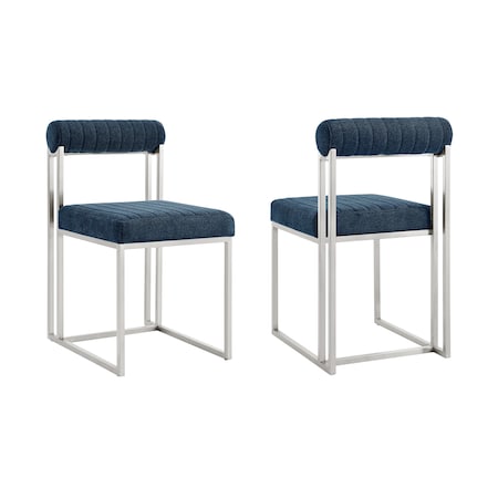 Armen Living Anastasia Dining Chair with Brushed Stainless Steel and Blue Fabric - Set of 2 LCANSIBSBLU