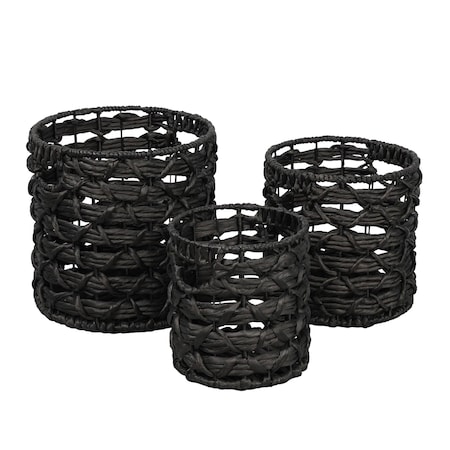 Happimess Lattice Bohemian Coastal Handwoven Water Hyacinth Rope Nesting Baskets w/Handles, Black, Set of 3 BSK2032C-3SET