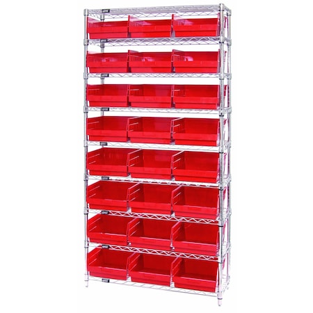 Quantum Storage Systems WIRE SHELVING UNIT W/24 RED BINS WR9-210RD
