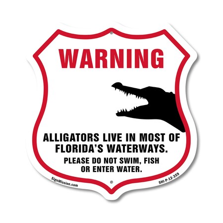 Signmission Alligator Warning Shield Sign Warning Al, 12 Inch X 12 Inch, Plastic Sign SHI-P-12-359