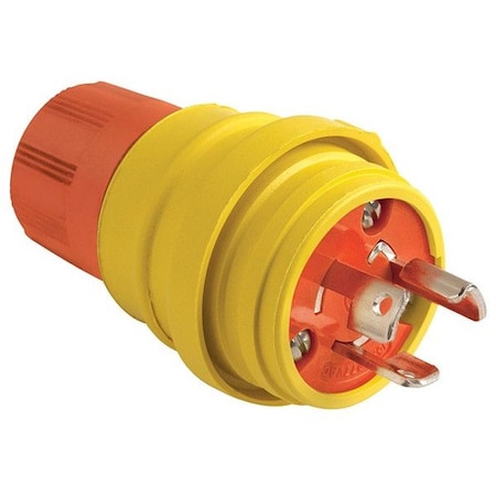 Pass & Seymour Locking Plug, 15 A, 277V AC, Single Phase, 2 Pole, Screw Terminals, Yellow 24W34AM