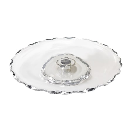 Homeroots 13in Clear And Silver Round Glass Hand Finished Lazy Susan 375757