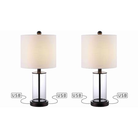 Jonathan Y Abner 21" Glass Modern Contemporary USB Charging LED Table Lamp, Oil Rubbed Bronze, 2PK JYL8500A-SET2