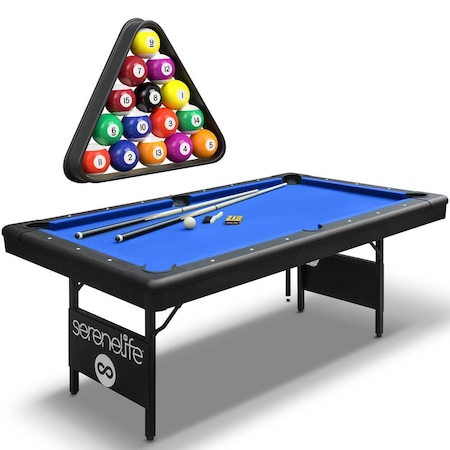 Serenelife Pool Table- Foldable & Portable Billiard Table- Very Sturdy, Includes Pool Balls, Cue Sticks, Blue SLPLTB76BL