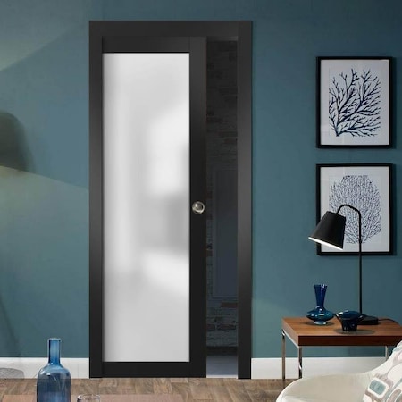Sartodoors Sliding Pocket 36x84" Tempered Planum 2102 Black Matte Kit Trims Rail Hardware  Bathroom Closet PLANUM2102PD-BLK-3684