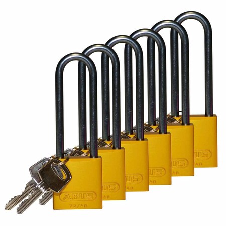 Brady Standard Key Retain Lockout Aluminum Padlock 3in Aluminum Shackle KA Yellow 6PK 123314