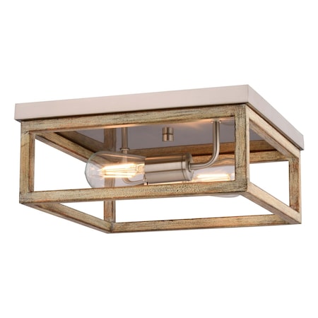 Vaxcel Pratt 2-Light Cage Flush Mount Ceiling Light, Two-Tone Satin Nickel, Farmhouse, 13-In. C0363