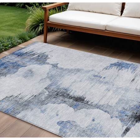 Homeroots 9' X 12' Navy Blue And Ivory Abstract Washable Indoor Outdoor Area Rug 582666