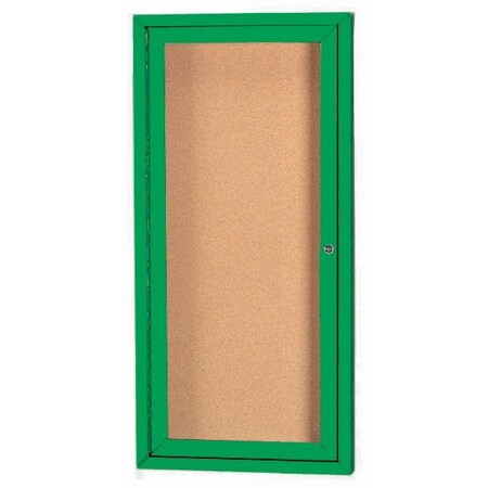Aarco Enclosed Natural Pebble Grain Cork Bulletin Board w/ Green Powder Coated Al Frame, 24''Hx12''W DCC2412RG