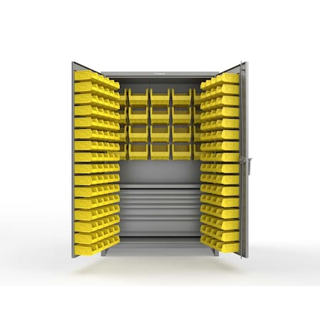 Strong Hold 14 GA Bin Cabinet with 1 Shelf, 4 Drawers - 48 In W. x 72 In. H x 24 In. D - 164 Yellow Bins 46-BBS-241-4DB-164Y-L