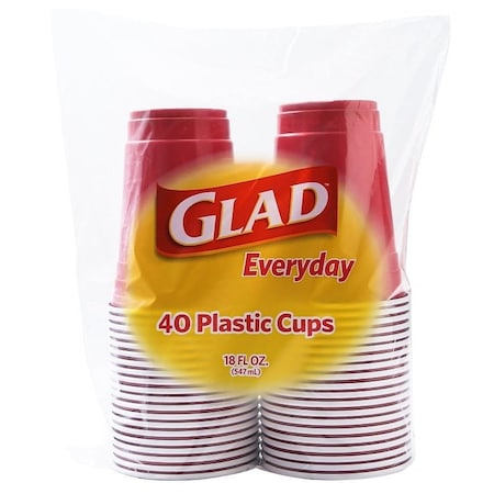 Brand Buzz Glad Everyday Disposable Cup, 18 oz Cup, Plastic, Red BBP25519