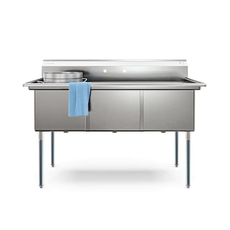Koolmore 60 in. Three Compartment Commercial Sink, Bowl Size 18x24x14 in 18-Gauge Stainless-Steel KM-SC182414-N3