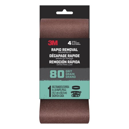 3M 4 in W, 24 in L, Ceramic Aluminum Oxide, 80 Grit, Brown BELT4X241PK80