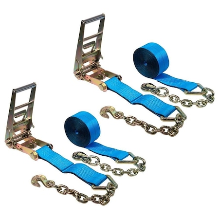 Mytee Products 2PK 3inx30ft Ratchet Strap w/Chain Anchor 5000 Lbs WLL for Flatbed Trailer - Blue, 2PK RS330C-Bx2