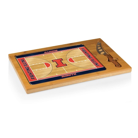 Picnic Time Family Of Brands NCAA Illinois Fighting Illini Basketball Court Icon Glass Top Cutting Board & Knife Set 910-00-505-215-0