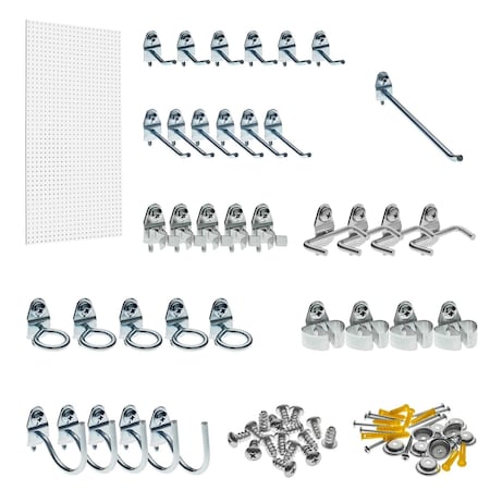 Triton Products 36pc Locking Hook Assortment W/ 24"W x 42"H x 1/4"D High Density Fiberboard Round Hole Pegboard, Whte PEG36-WHT