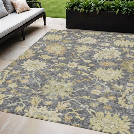 Homeroots 5' X 8' Gray Ivory And Green Floral Washable Indoor Outdoor Area Rug 605206