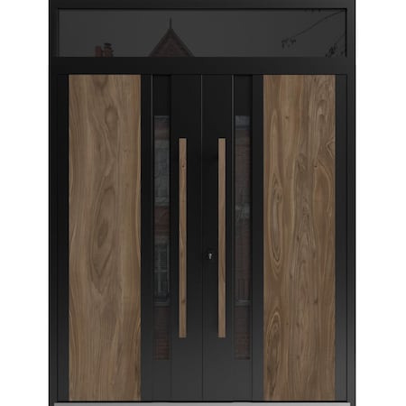 Vdomdoors Aluminum Double Doors Dekton 0163 Venezia Noce Top Transom Entry Door Painted (W72xH96) Right hand DEKTON0163DEXD-VEN-W72xH80+16-RH-O