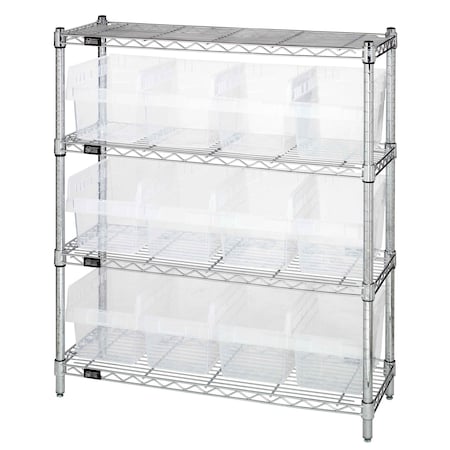 Quantum Storage Systems WIRE SHELVING UNIT WITH BINS CLEAR WR4-39-1236-807CL