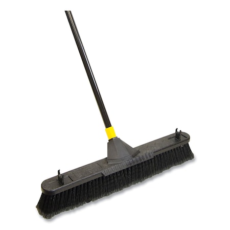 Quickie Bulldozer Smooth Surface Pushbroom W/ Scraper Block, 24x60, Powder Coated Handle, Tampico Bristles 633