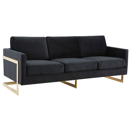 Leisuremod Lincoln Upholstered Velvet Sofa with Gold Frame, Midnight Black LA83BL