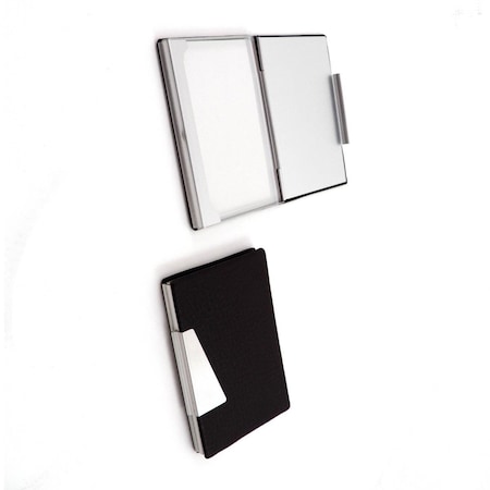 Bey Berk International Bey-Berk International  Leatherette Business Card Case with Aluminum Trim - Black D259PN