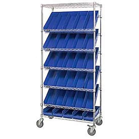 Global Industrial Easy Access Slant Shelf Chrome Wire Cart, 24 4"H Shelf Bins BL, 36Lx18Wx74H 269004BL