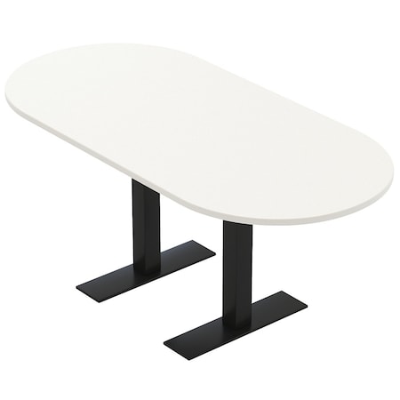 Skutchi Designs 6ft Conference Table With Power Unit | 6 Person Modular Racetrack Meeting Table | Harmony Series HAR-RAC-36X72-T.BK-W960-NA