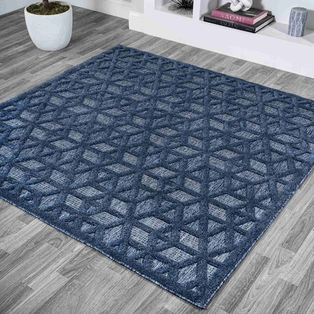 Jonathan Y Talaia Neutral Geometric Navy 5 ft Square Indoor/Outdoor Area Rug IBZ102B-5SQ
