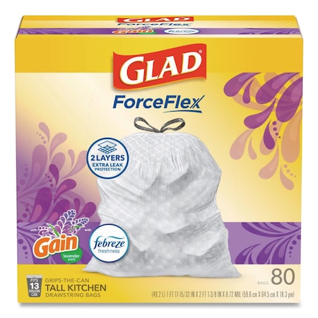 Glad 13 gal Trash Bags, 24 in x 27.38 in, Extra Heavy-Duty, .95 Mil, White 78902BX