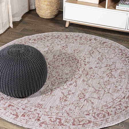 Jonathan Y Rozetta Boho Medallion Textured Weave Red/Taupe 5 ft Round Indoor/Outdoor Area Rug SMB102A-5R