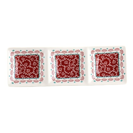 Gibson Home Village Vines 13.5 Inch Ceramic Rectangular 3 Section Tray in Red 131565.01
