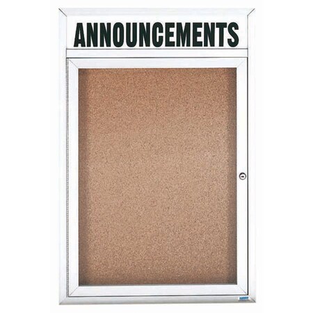 Aarco Enclosed Bulletin Board w/ Header White Powder Coated Al Frame, 36''Hx24''W DCC3624RHW