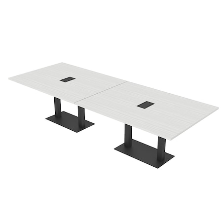 Skutchi Designs Rectangle Conference Table With Power Unit, 48 in W, 120 in L, White HAR-REC-48X120-DOU.BK-WA7976-EBLK