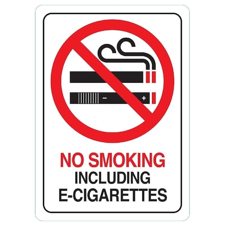 Hy-Ko Deco Sign, NO SMOKING INCLUDING ECIGARETTES, White Background, Plastic, 7 in H x 5 in W Dimensions D-28