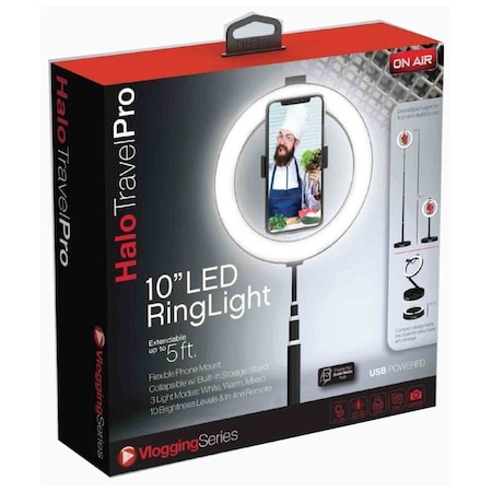 Tzumi 10-in LED Ring Light w/Foldable 5ft Stand Halo Travel Pro 7330