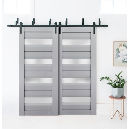 Sartodoors Sliding Closet Barn Bypass Doors with Frosted Glass Grey 48x80 (2* 24x80) Solid Core Modern Interio VEREGIO7455BBB-GRE-48