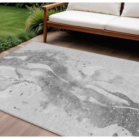 Homeroots 9' X 12' Gray And Silver Abstract Washable Indoor Outdoor Area Rug 611310