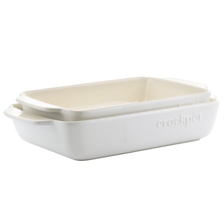 Crockpot Artisan 2.5 Quart and 3.5 Quart Rectangular Stoneware Bake Pan Set in Cream 136637.02R